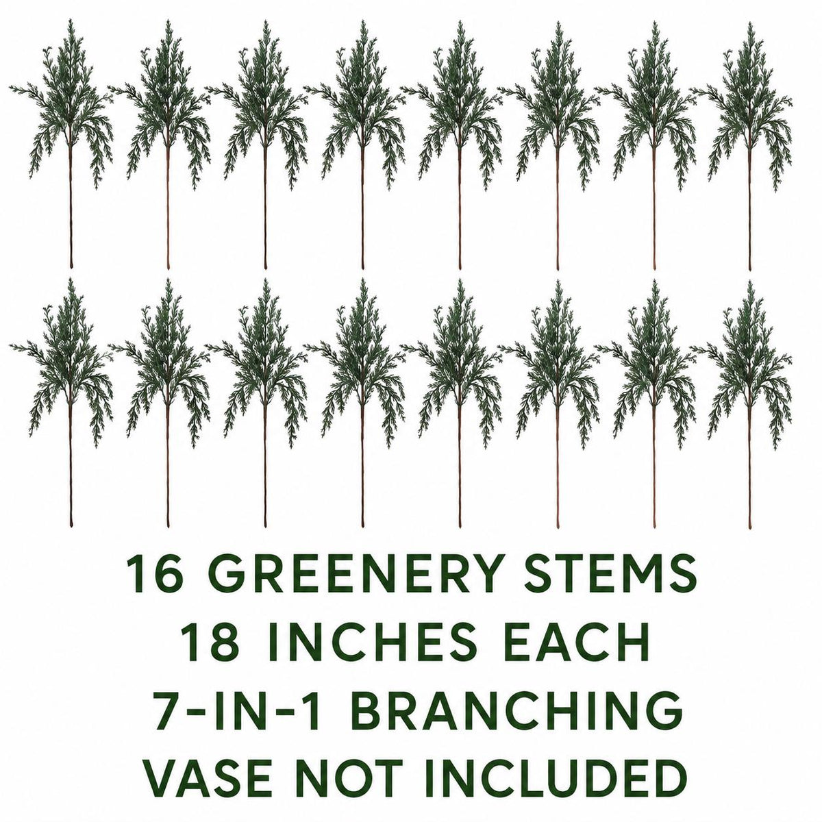 16 Artificial Norfolk Pine Stems, 18 Inch Soft Touch Cedar Greenery Branches for Christmas Wreaths, Garlands and Vase Filler