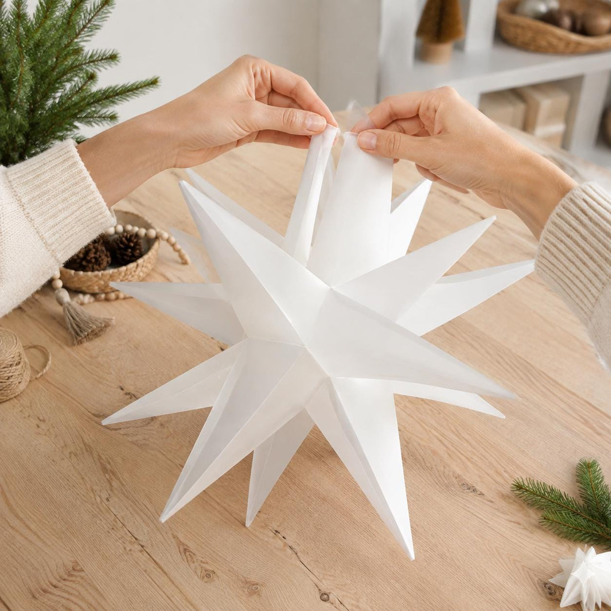 18 Inch Lighted Moravian Star, Warm White LED Hanging Christmas Star, Plug-In Outdoor Porch and Advent Decoration