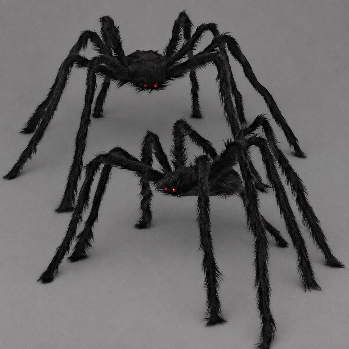 Set of 2 Black Furry Spiders with Red Eyes, Poseable Halloween Yard and Porch Decorations, product view 10