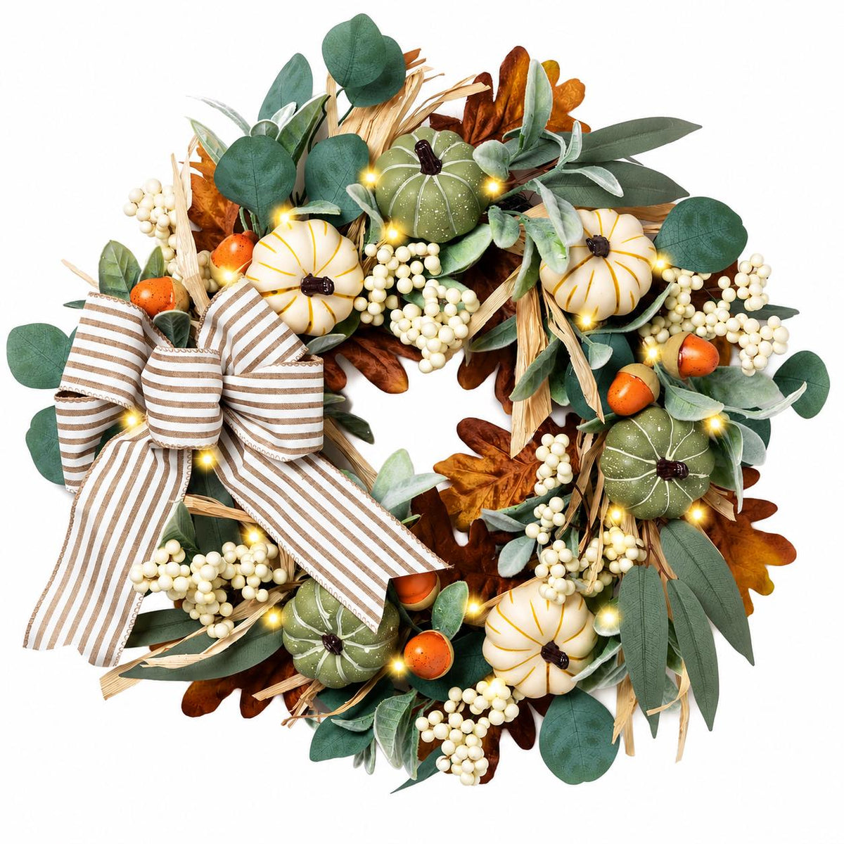 20 Inch Lighted Fall Wreath for Front Door — detail view 9
