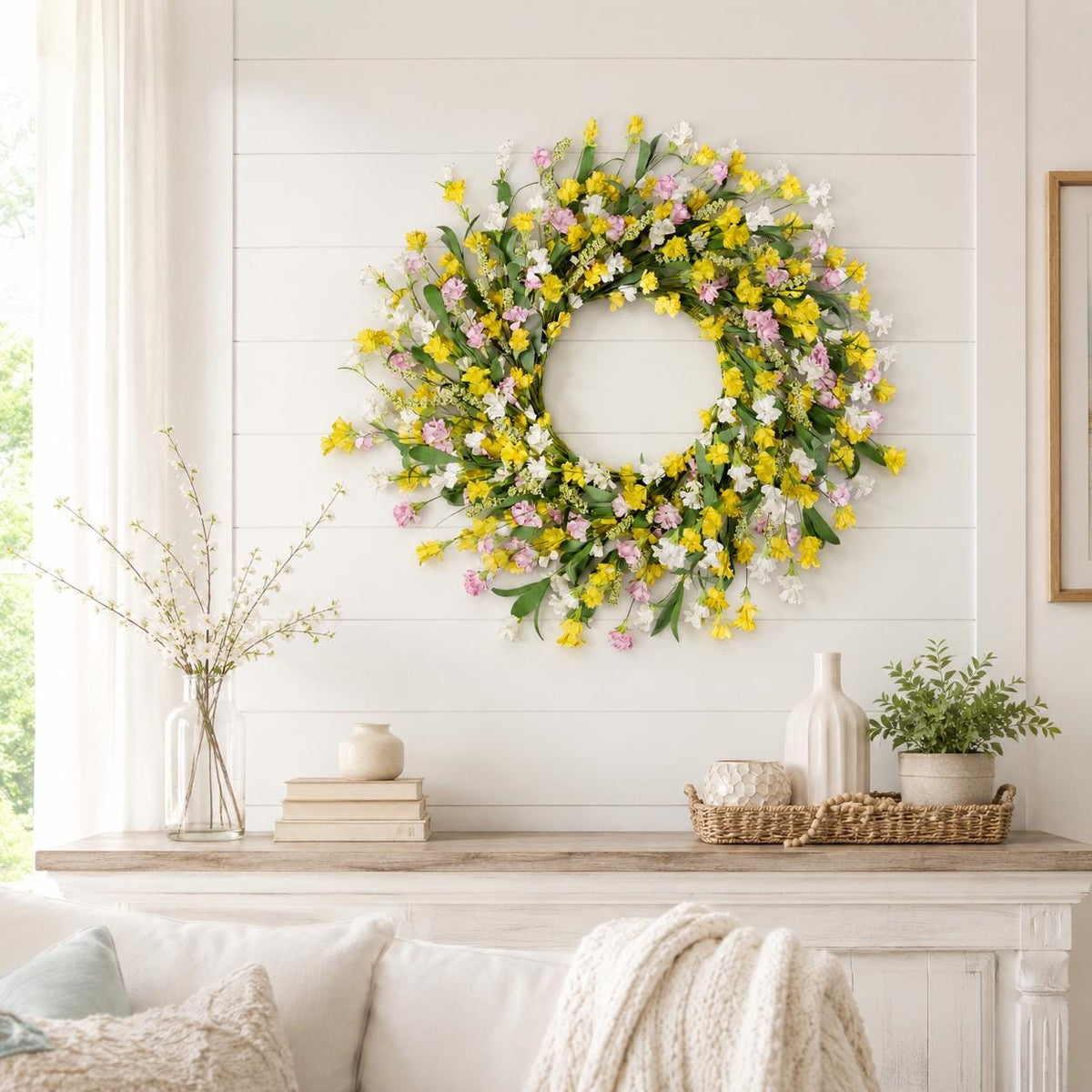 24 Inch Yellow Spring Summer Wreath for Front Door — detail view 10