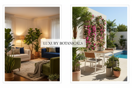 Indoor and outdoor artificial plants compared side by side