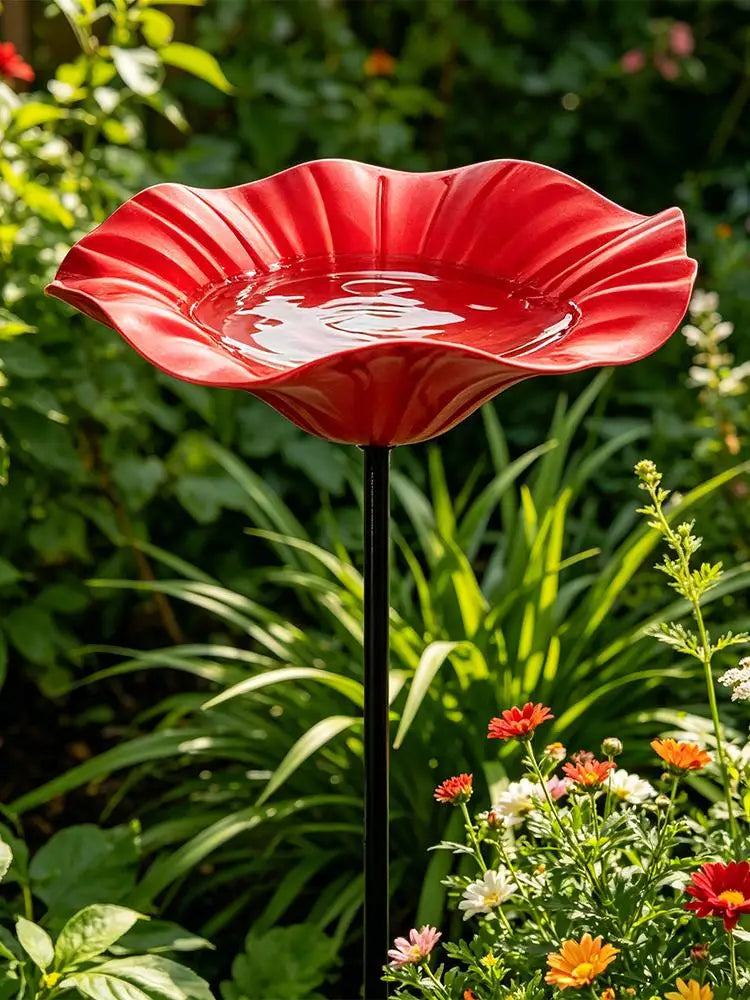 Metal Flower Garden-Stake Bird Bath, 2 Colors - alternate view 4