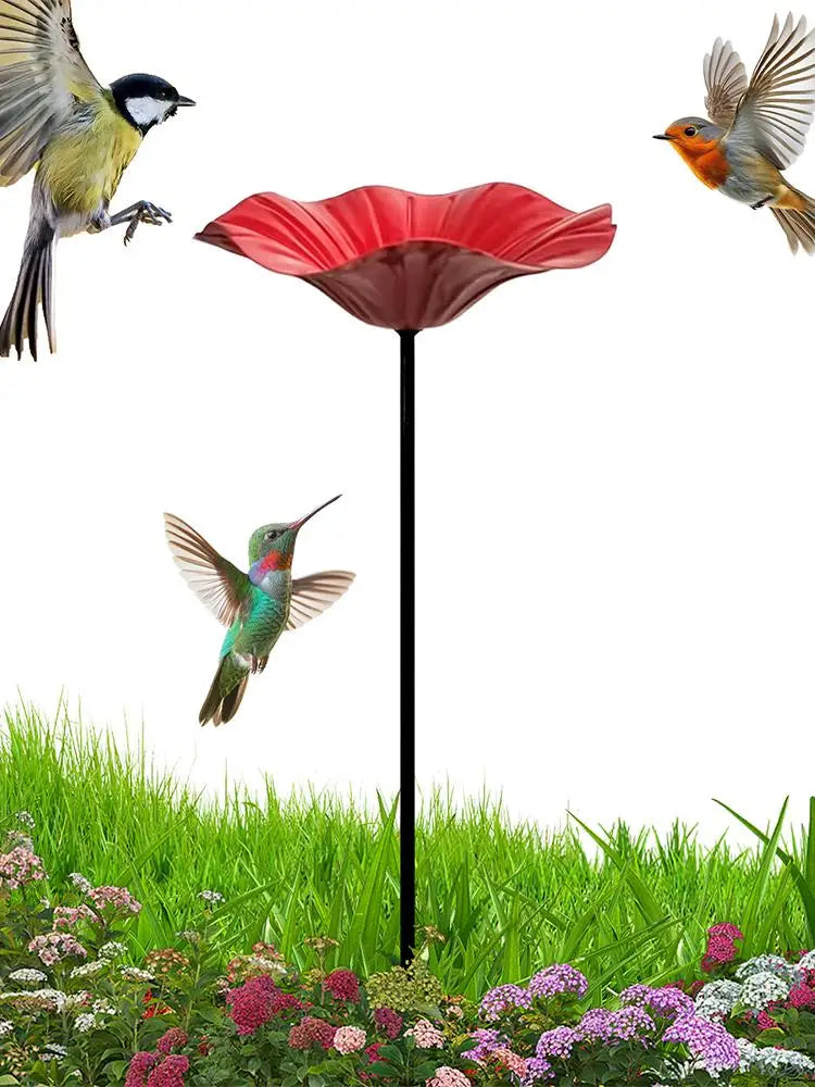 Metal Flower Garden-Stake Bird Bath, 2 Colors