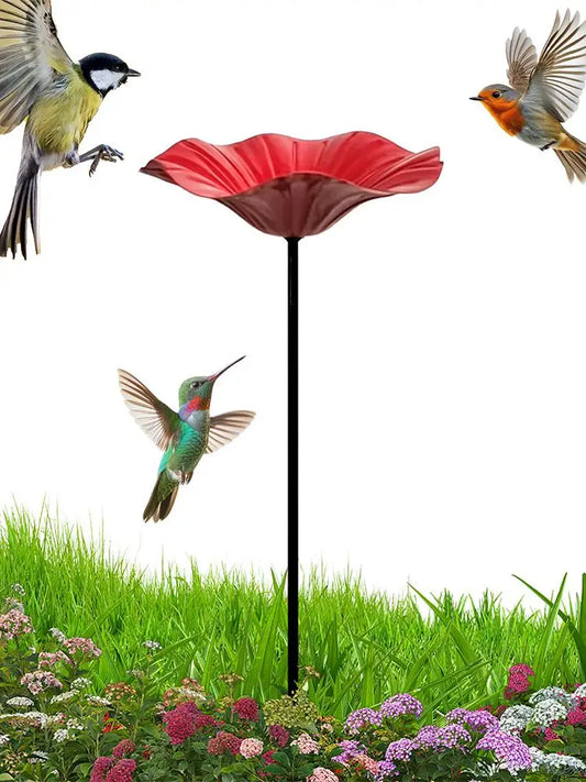 Metal Flower Garden-Stake Bird Bath, 2 Colors