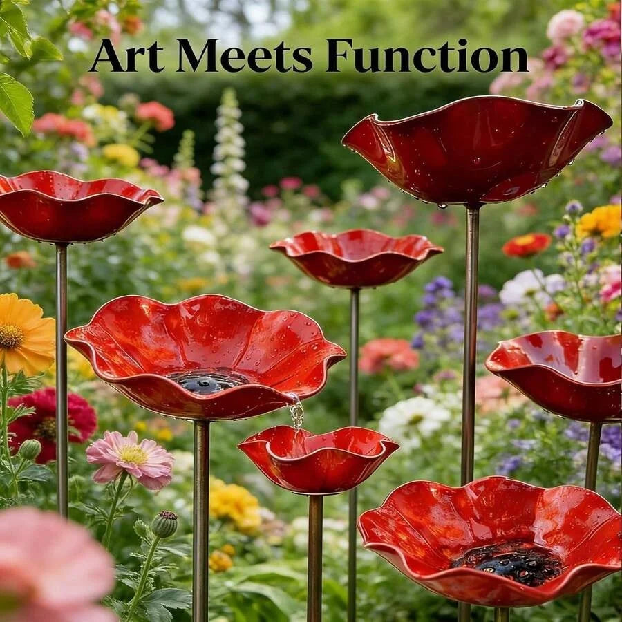 Red Floral Metal Garden Bird Feeder - alternate view 2