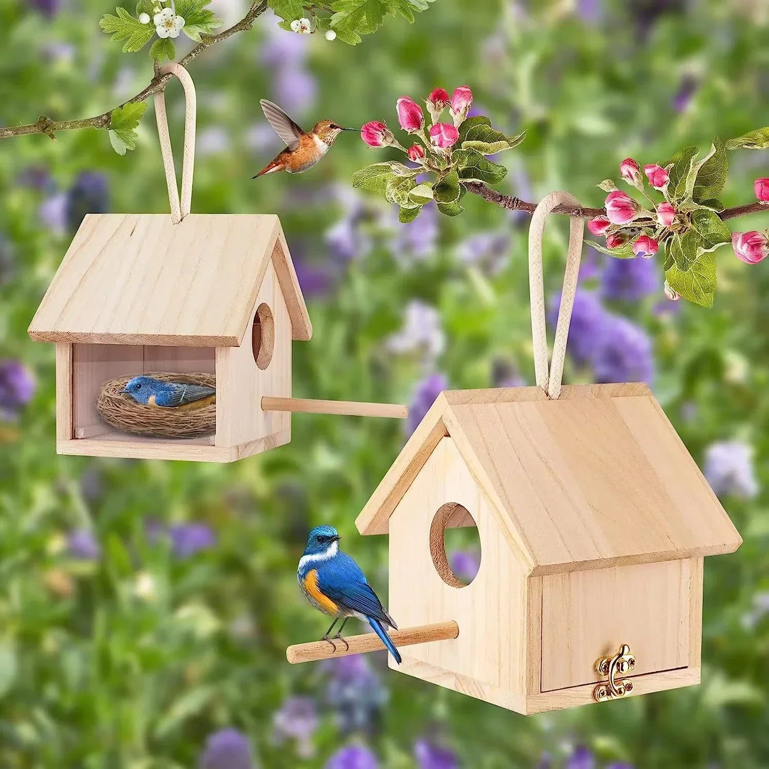 Natural Wood Hanging Birdhouse with Perch - alternate view 2