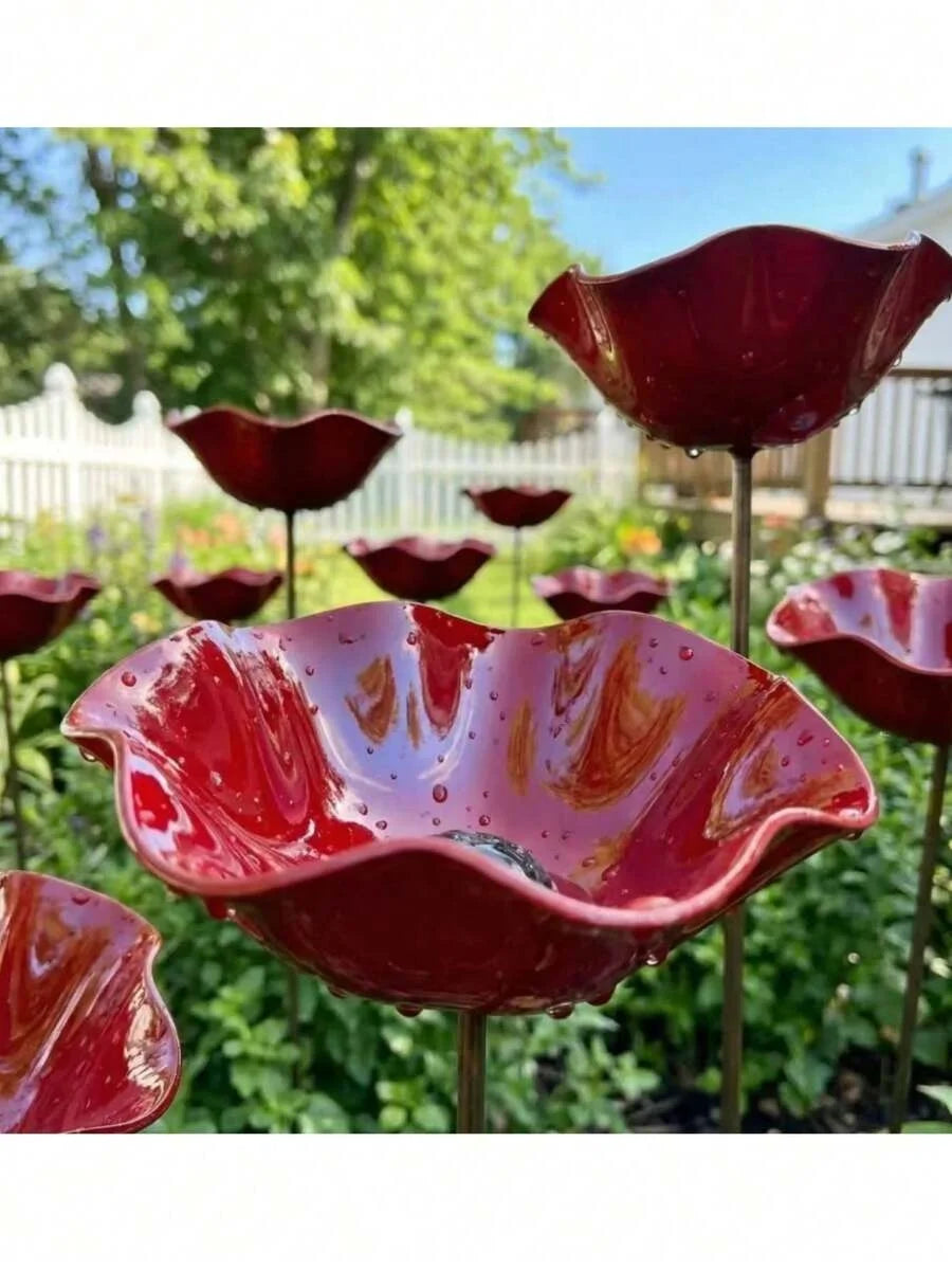 Red Floral Metal Garden Bird Feeder - alternate view 4