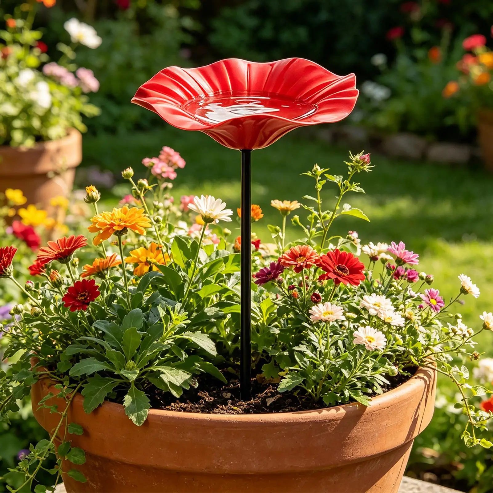 Metal Flower Garden-Stake Bird Bath, 2 Colors - alternate view 6