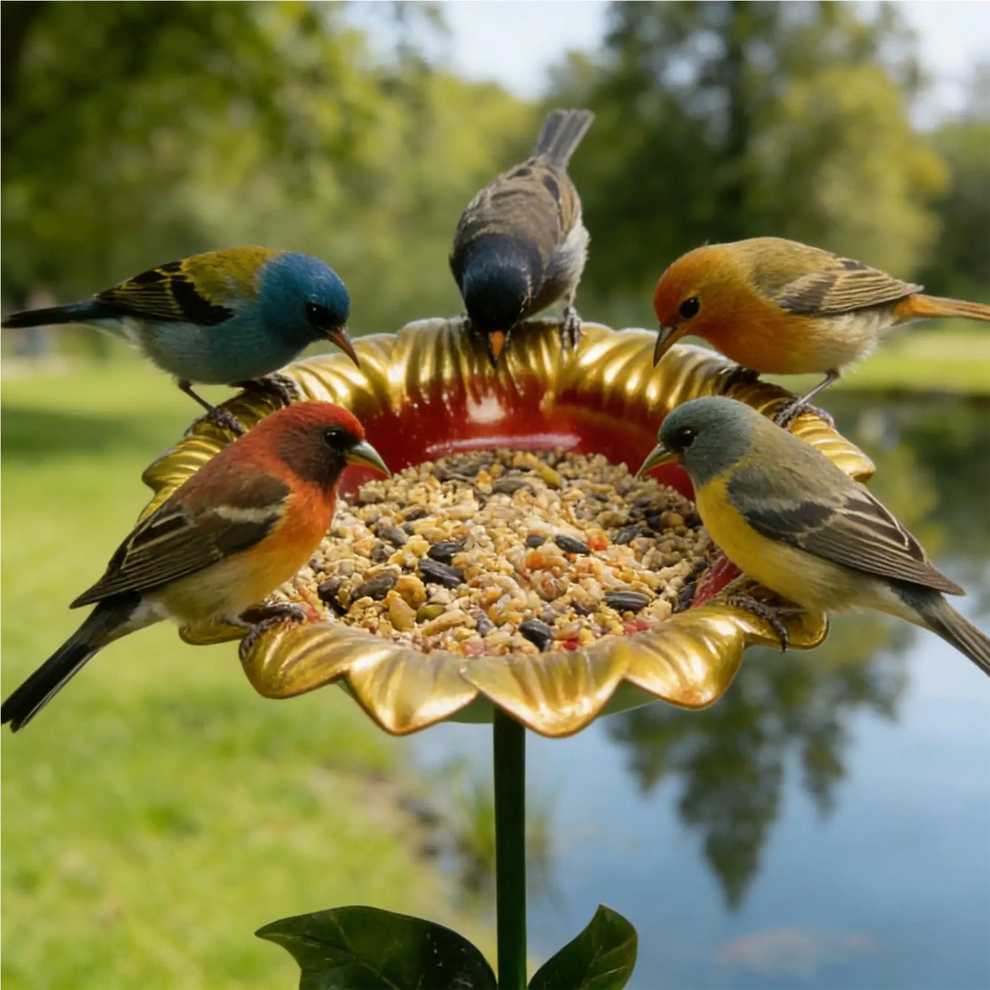 Sunflower Metal Bird Bath & Feeder - alternate view 2