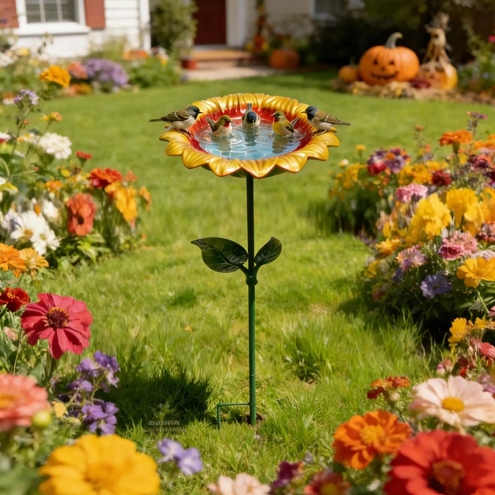 Sunflower Metal Bird Bath & Feeder
