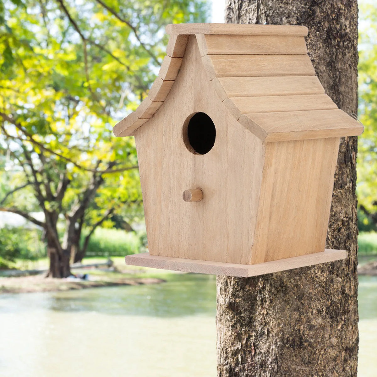 Wooden Bird Breeding Box with Perch