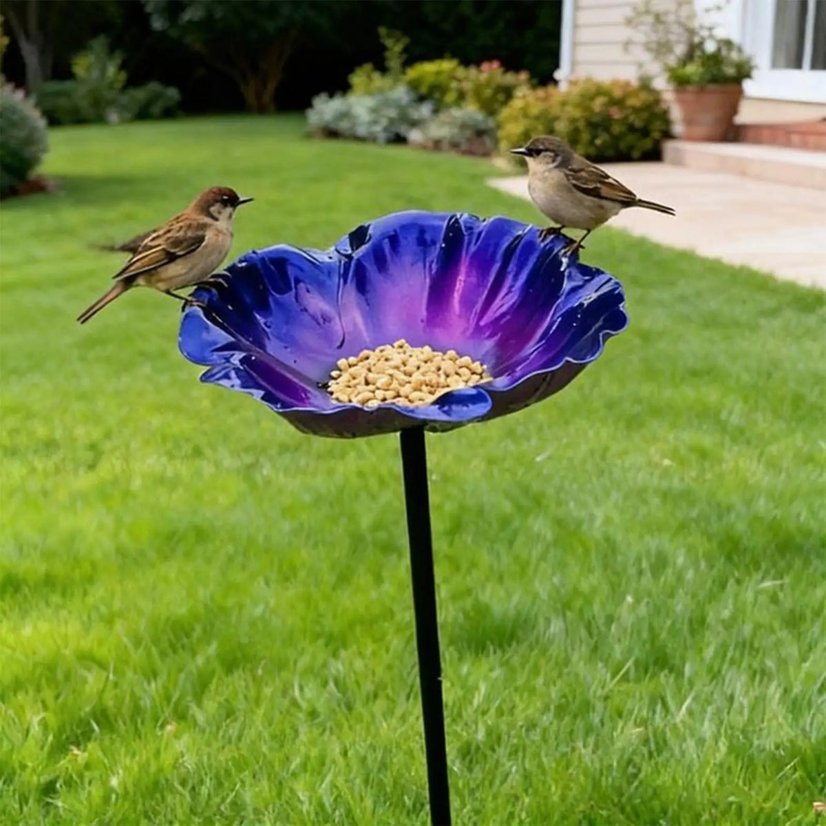 Metal Flower Garden-Stake Bird Bath, 2 Colors - alternate view 5