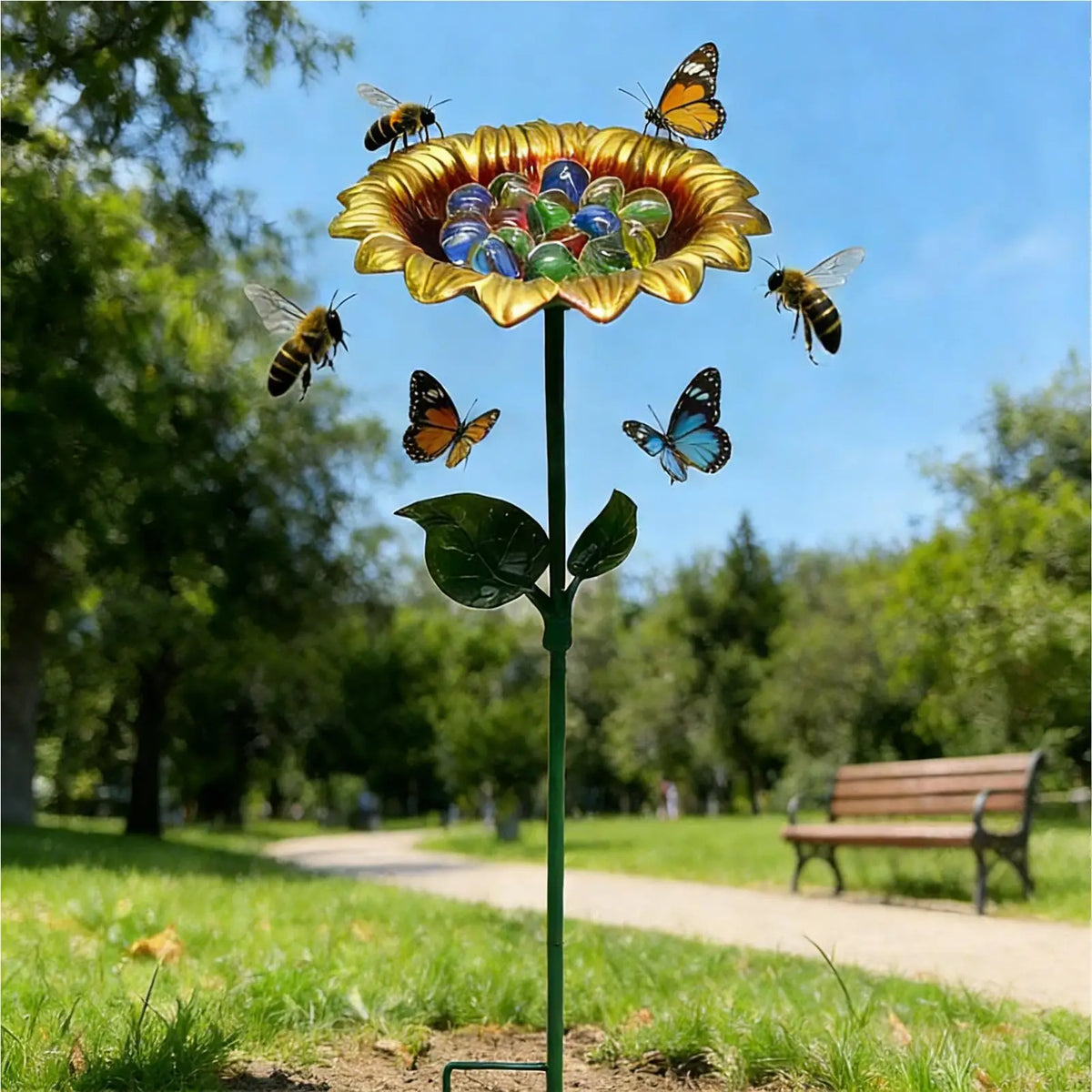 Sunflower Metal Bird Bath & Feeder - alternate view 4