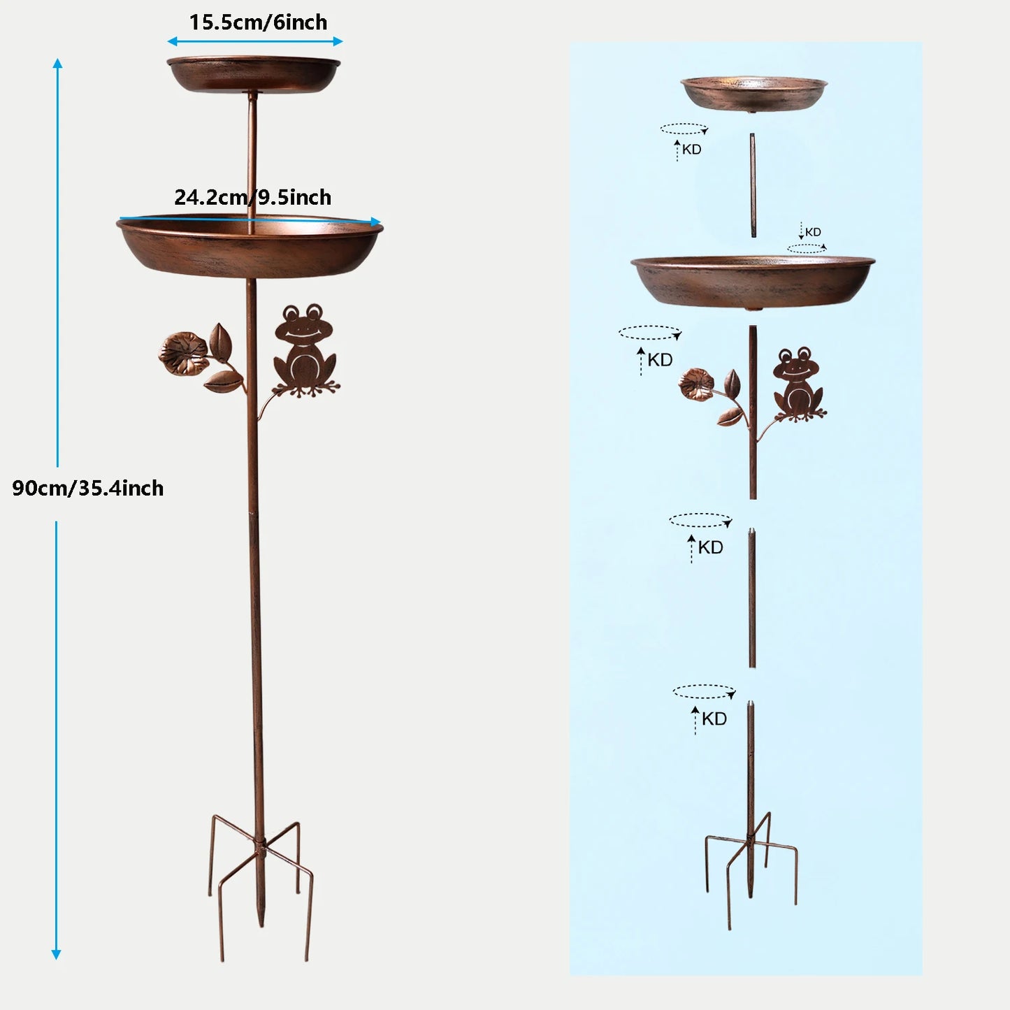 Vintage Copper-Tone Two-Tier Bird Feeder & Bath - alternate view 3