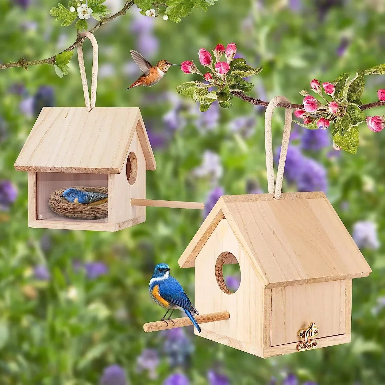 Natural Wood Hanging Birdhouse with Perch - alternate view 2