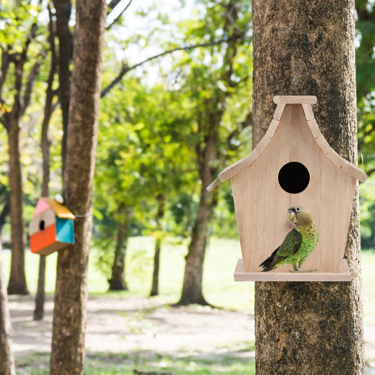 Wooden Bird Breeding Box with Perch - alternate view 2