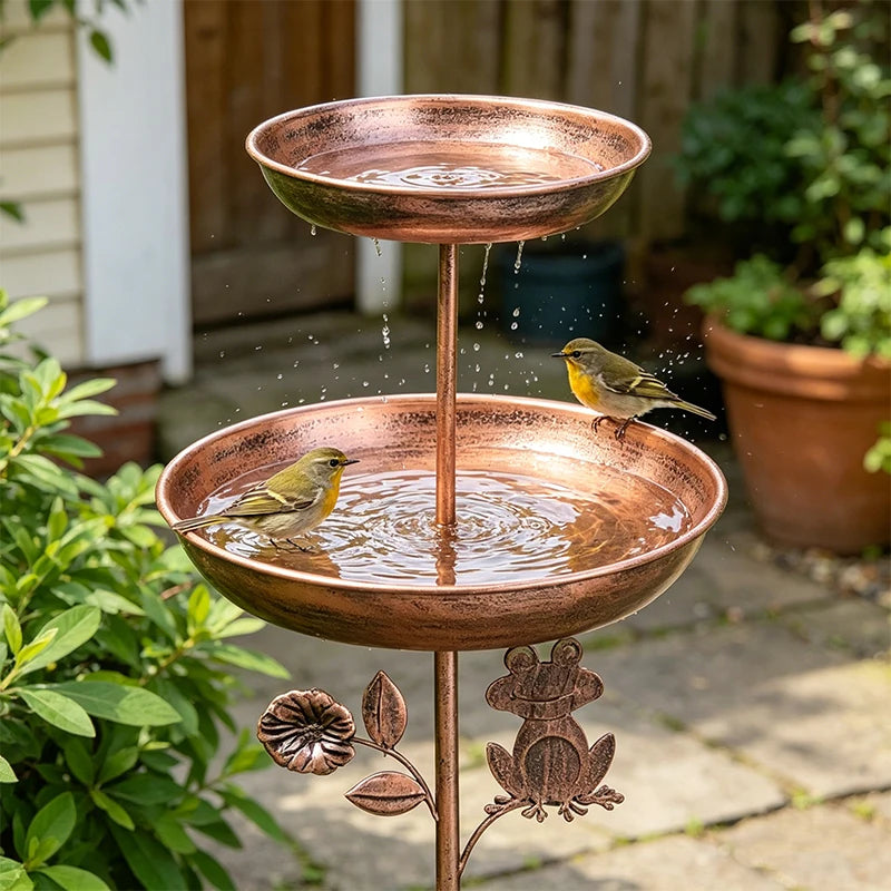 Vintage Copper-Tone Two-Tier Bird Feeder & Bath