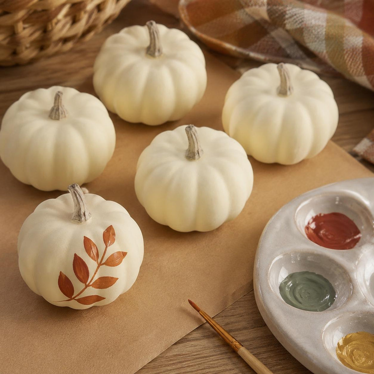 Mini Ivory Pumpkin Set of 10, Foam Pumpkins for Painting, Neutral Harvest Tabletop Mantel and Fall Centerpiece Decor