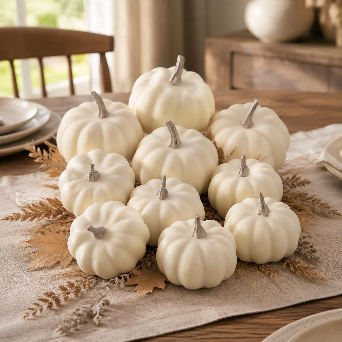 Mini Ivory Pumpkin Set of 10, Foam Pumpkins for Painting, Neutral Harvest Tabletop Mantel and Fall Centerpiece Decor