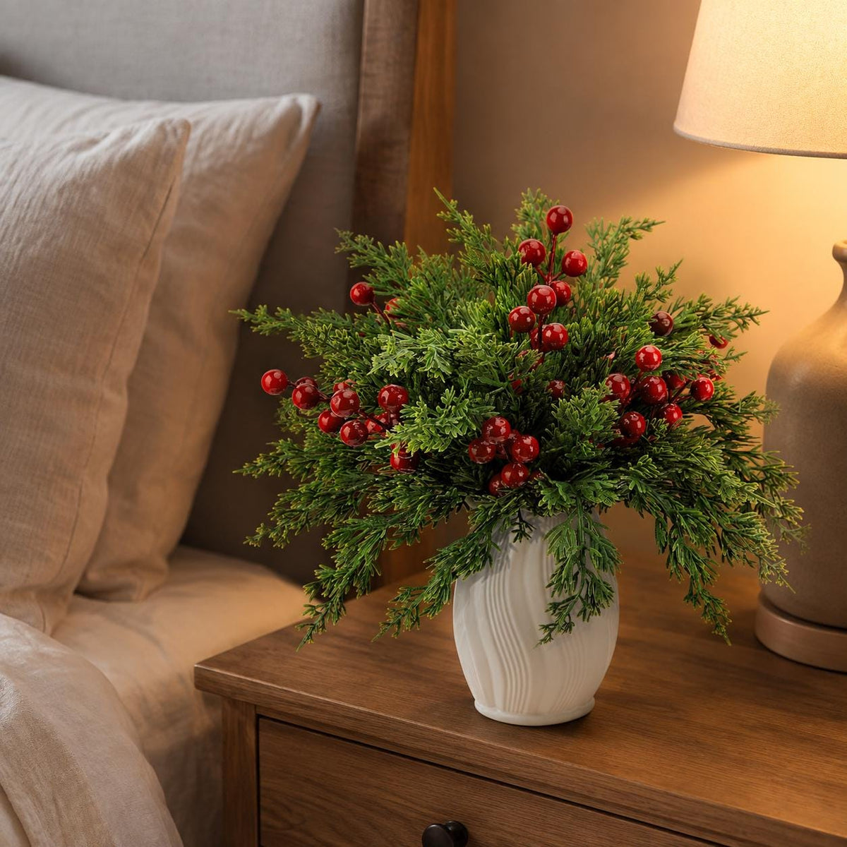 45-Piece Faux Christmas Pine Branches & Red Berry Stems Set