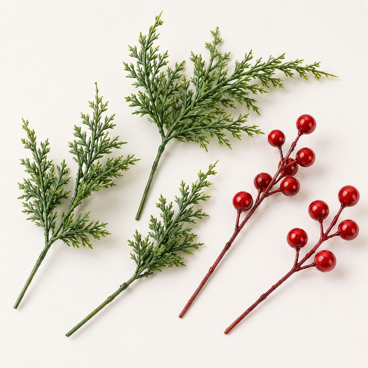 45-Piece Faux Christmas Pine Branches & Red Berry Stems Set