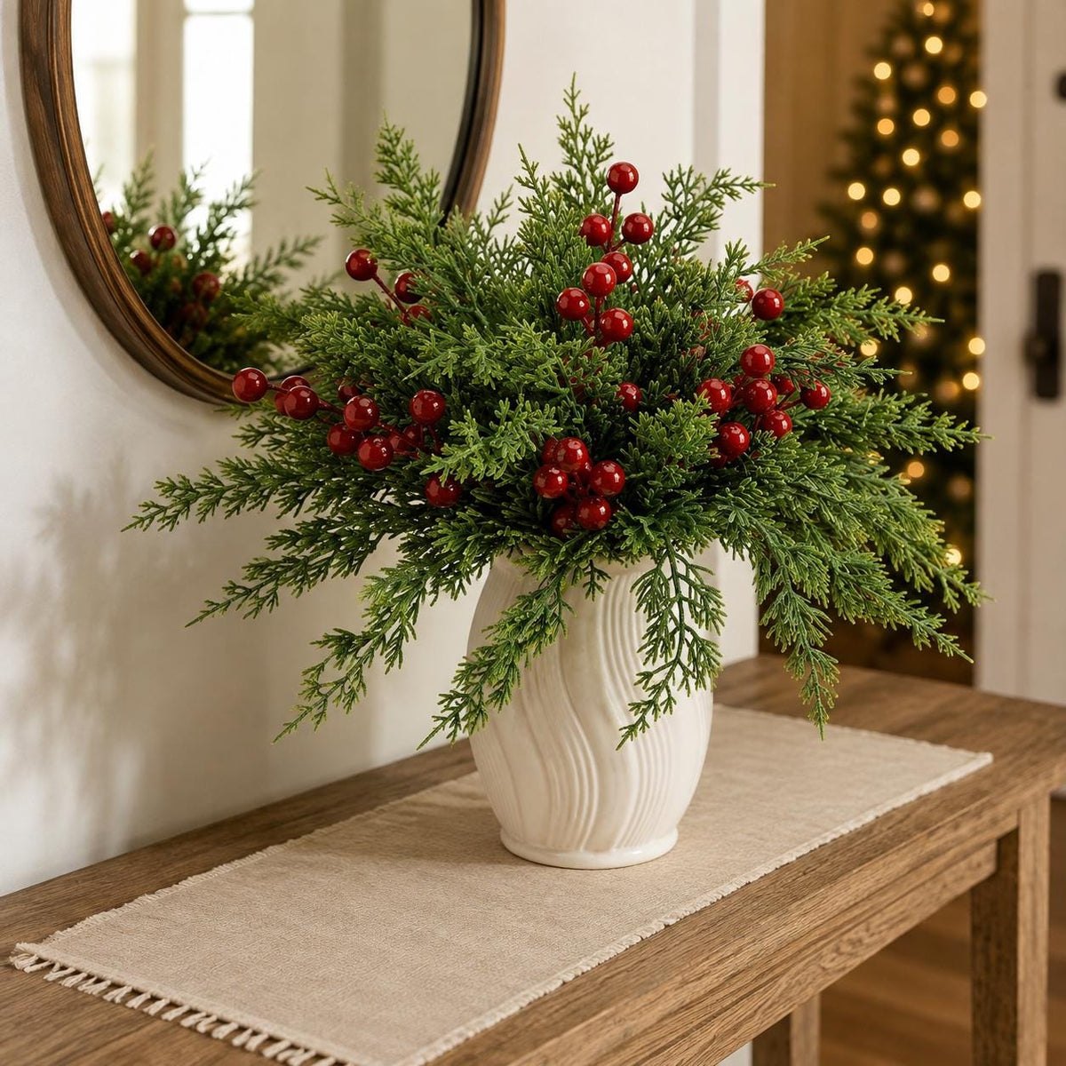 45-Piece Faux Christmas Pine Branches & Red Berry Stems Set