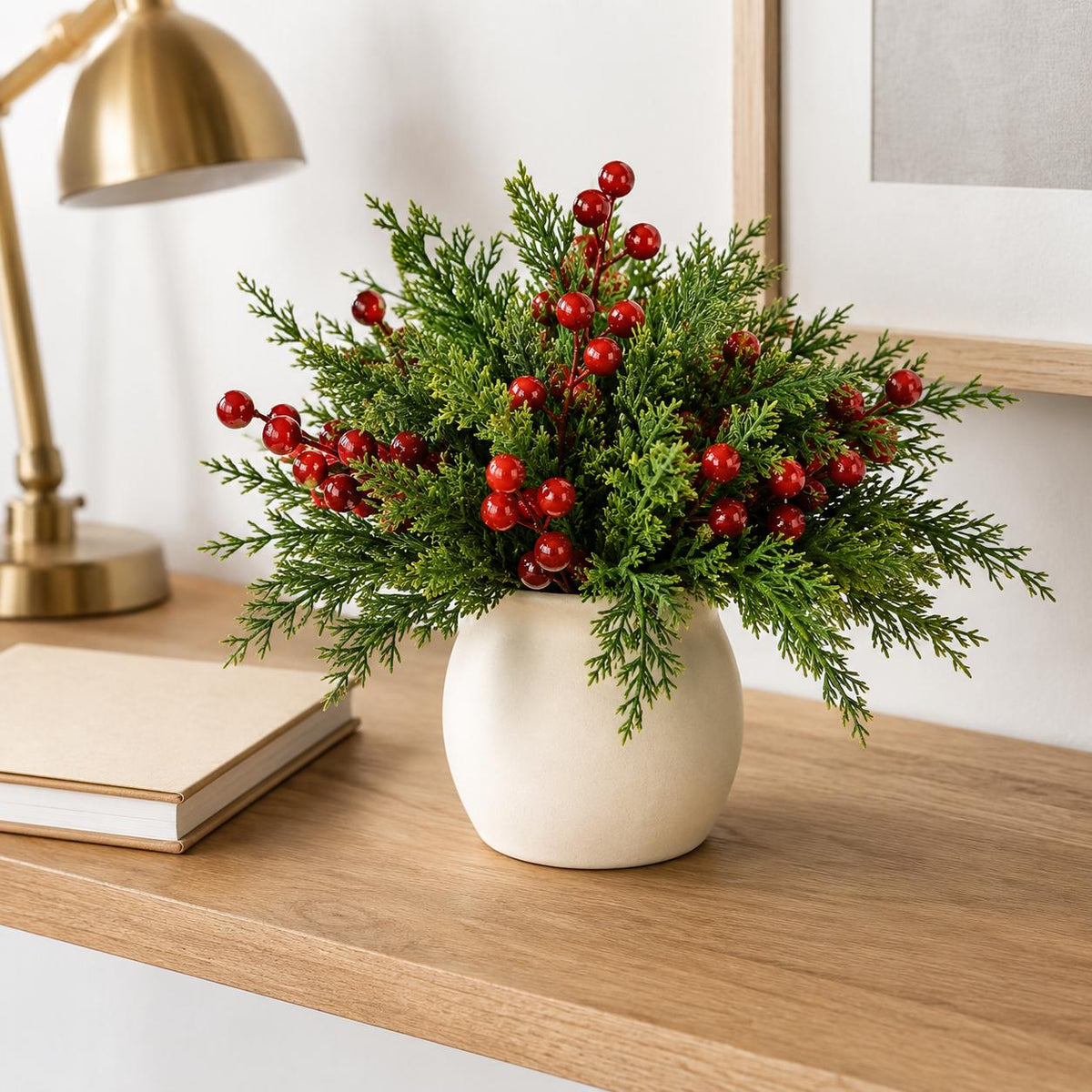 45-Piece Faux Christmas Pine Branches & Red Berry Stems Set
