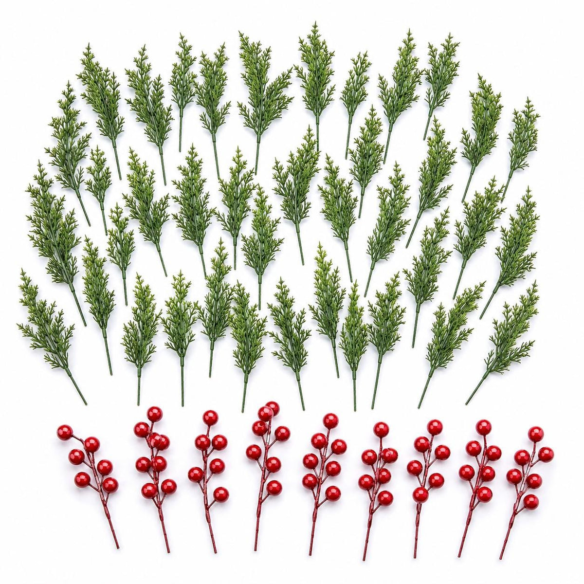 45-Piece Faux Christmas Pine Branches & Red Berry Stems Set