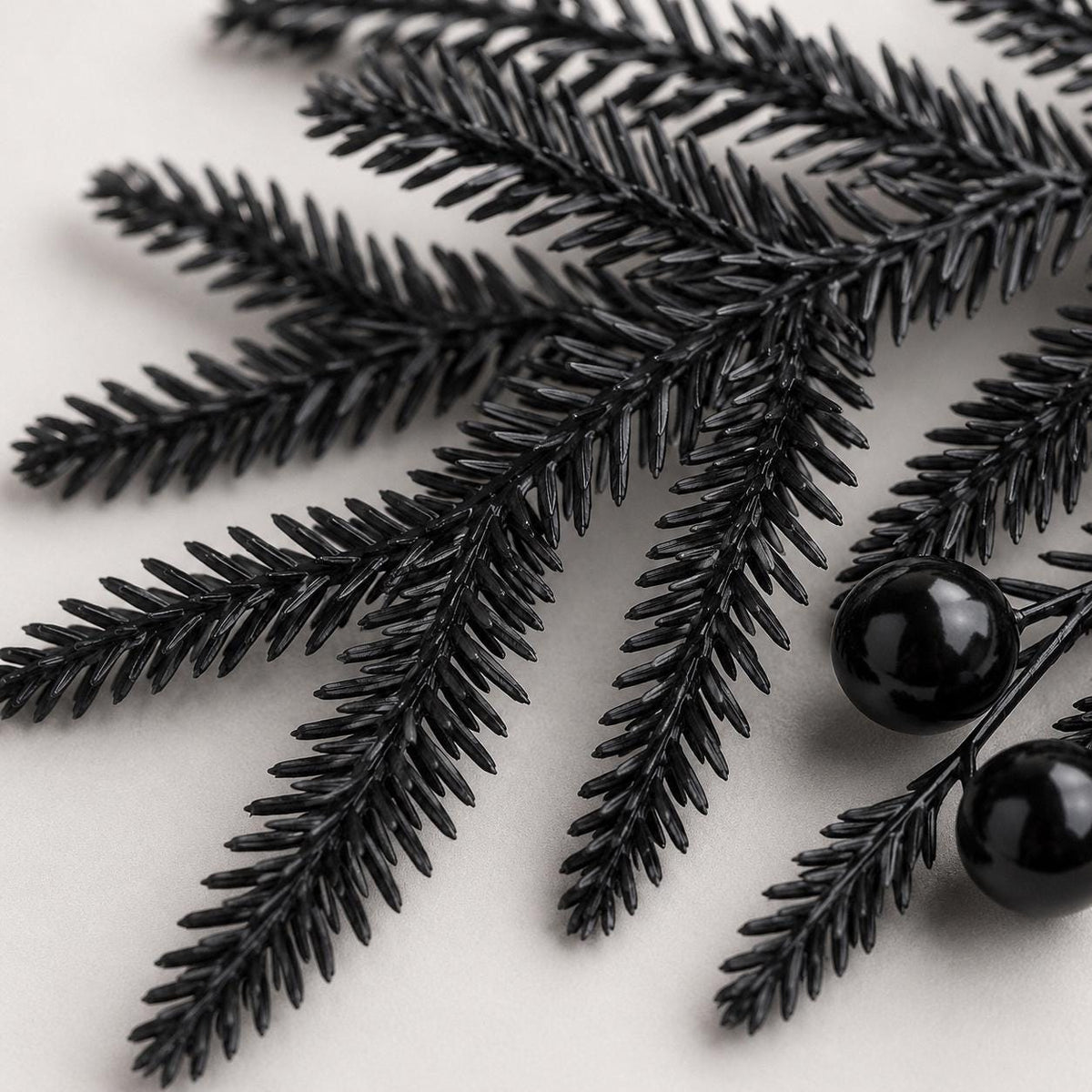 45-Piece Black Norfolk Pine Branch Set, Faux Halloween Berry Stems, Gothic Vase Filler, Wreath and Garland Supply