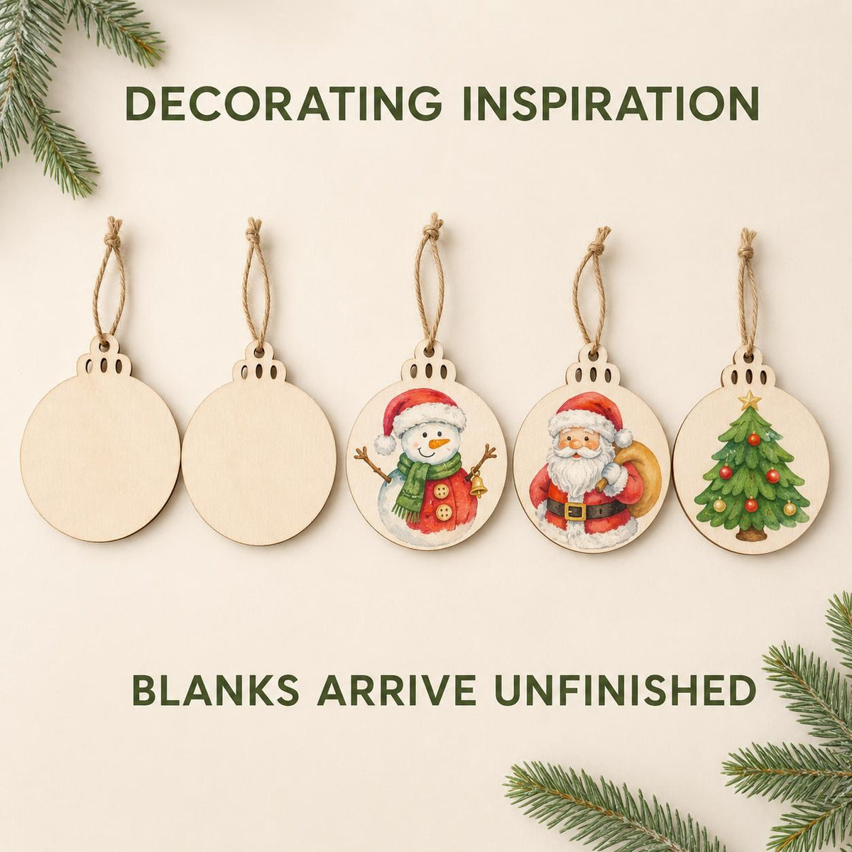 20 Unfinished Wood Ornament Blanks with Jute Cord, Round Wooden Circles for Painting, Christmas Crafts and DIY Hanging Decorations