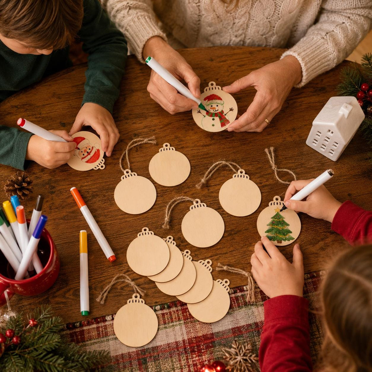 20 Unfinished Wood Ornament Blanks with Jute Cord, Round Wooden Circles for Painting, Christmas Crafts and DIY Hanging Decorations
