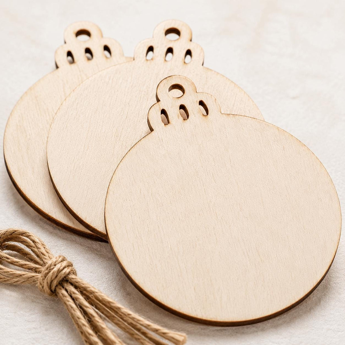 20 Unfinished Wood Ornament Blanks with Jute Cord, Round Wooden Circles for Painting, Christmas Crafts and DIY Hanging Decorations