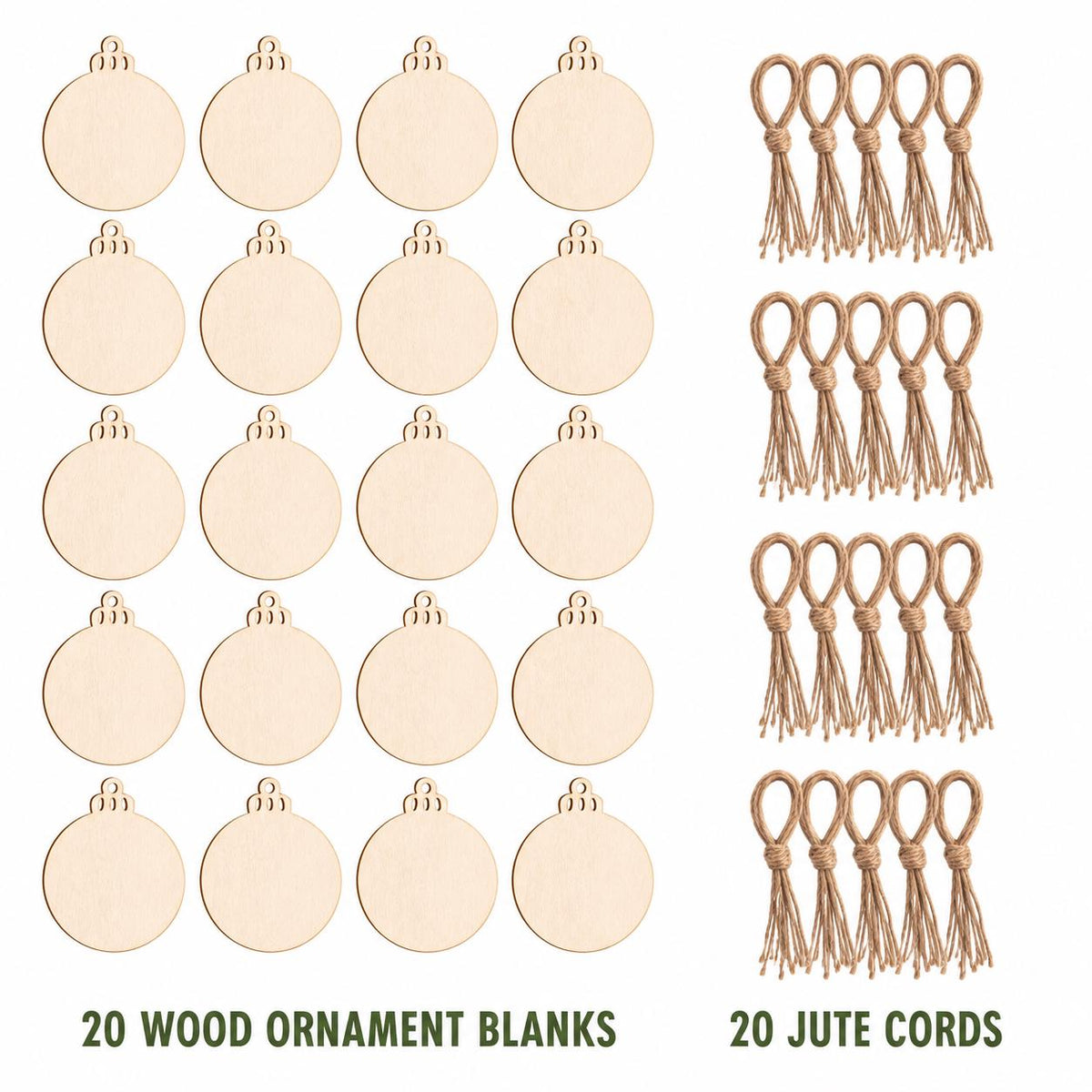 20 Unfinished Wood Ornament Blanks with Jute Cord, Round Wooden Circles for Painting, Christmas Crafts and DIY Hanging Decorations