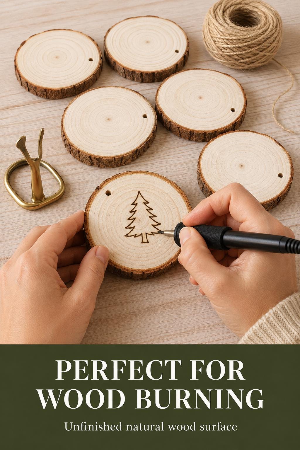 20 Natural Wood Slices with Bark, 2.7-3.1 Inch Predrilled Craft Rounds with Jute and Red White Twine for DIY Ornaments