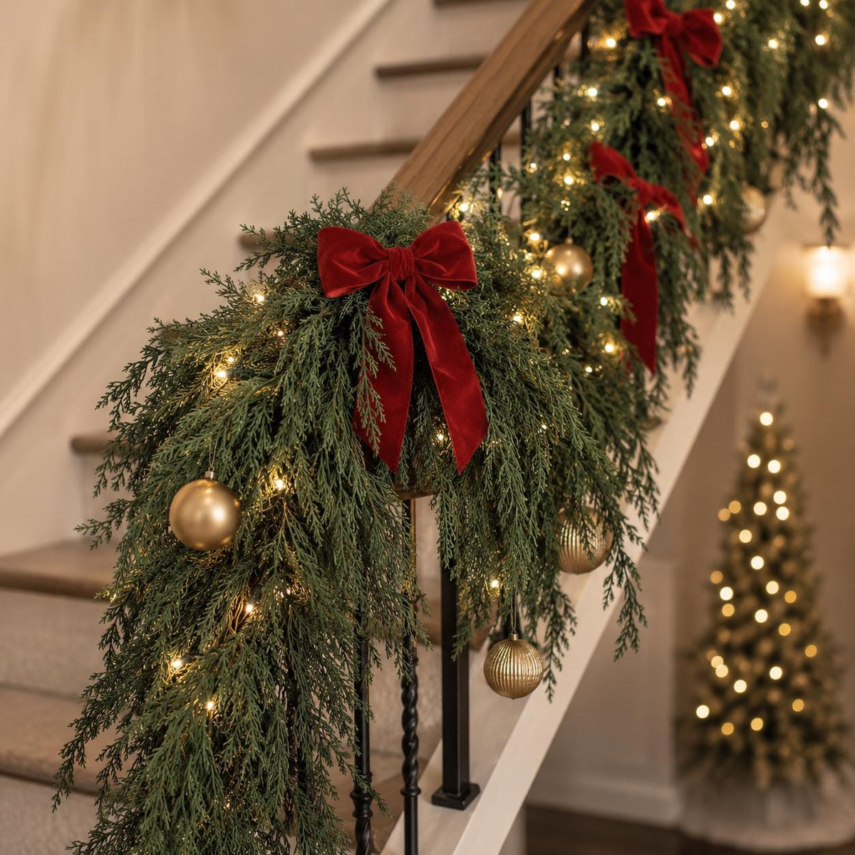 16 Artificial Norfolk Pine Stems, 18 Inch Soft Touch Cedar Greenery Branches for Christmas Wreaths, Garlands and Vase Filler
