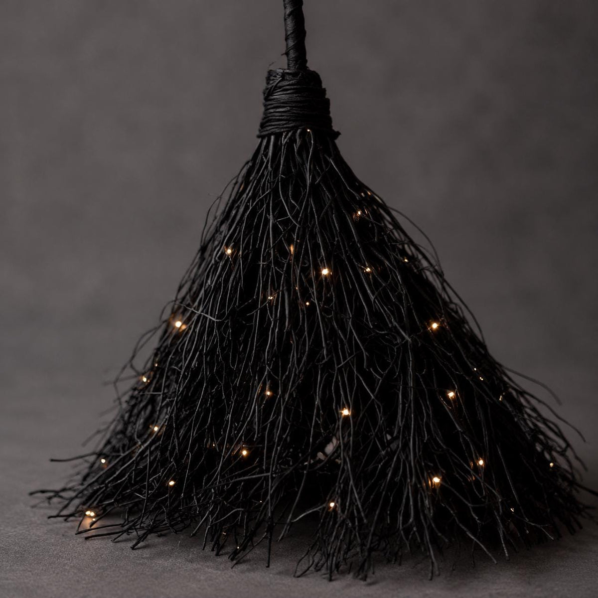 5-Piece Lighted Witch Broom Set, 4 Ft Black Rattan Halloween Porch Decor with Bats and Spider Wall Hangings