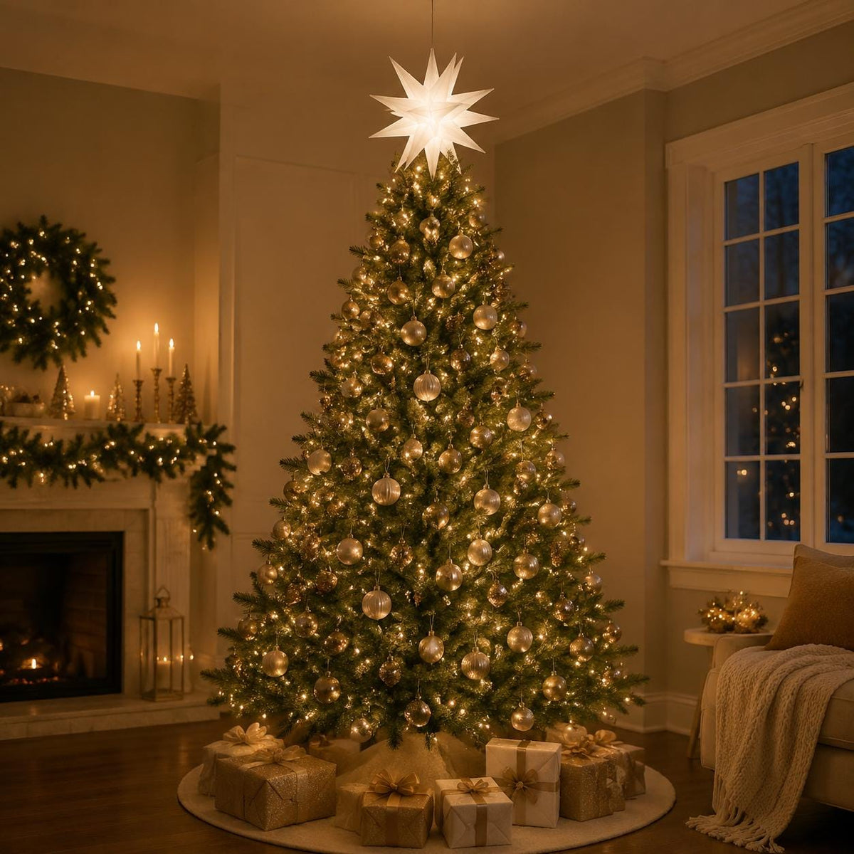 18 Inch Lighted Moravian Star, Warm White LED Hanging Christmas Star, Plug-In Outdoor Porch and Advent Decoration