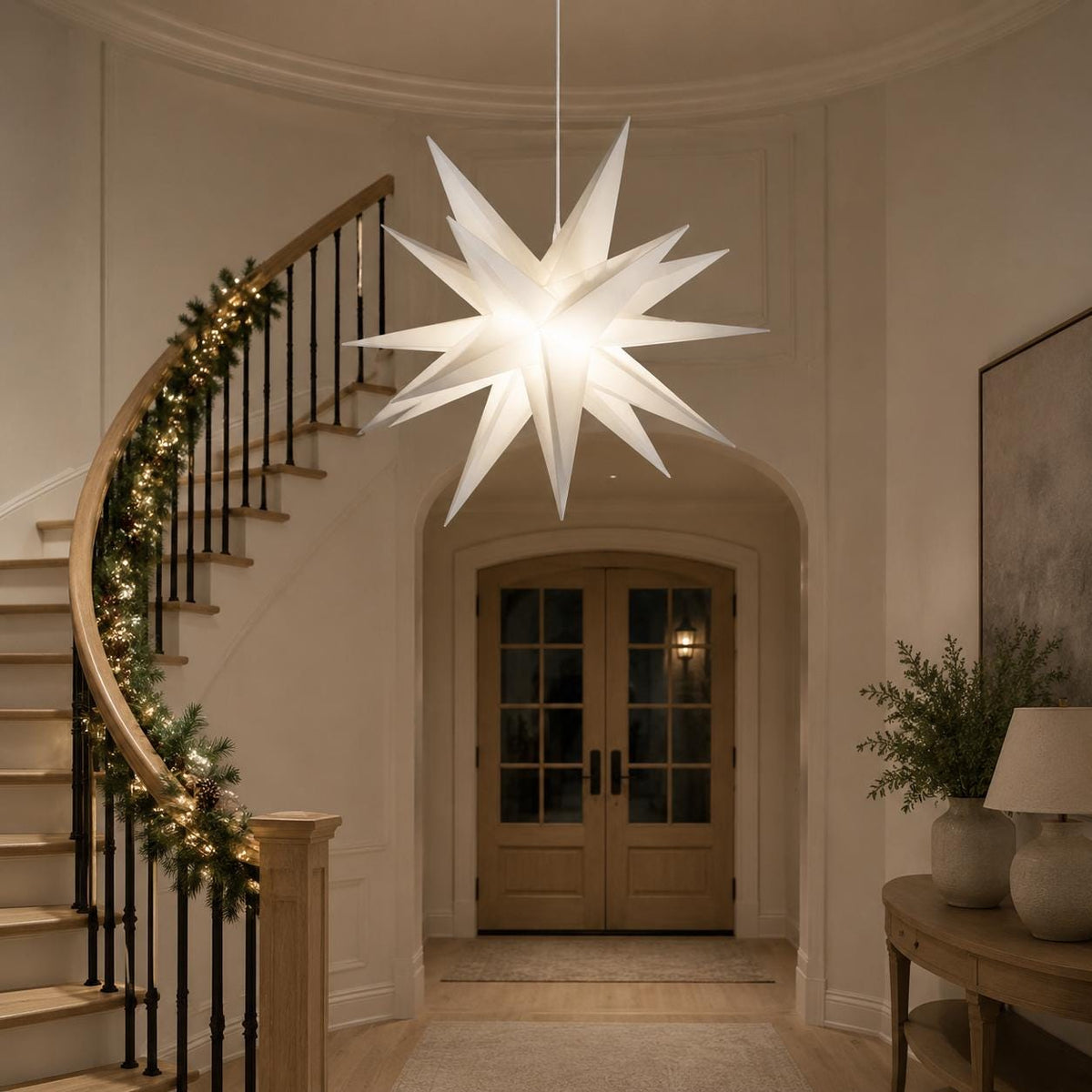 18 Inch Lighted Moravian Star, Warm White LED Hanging Christmas Star, Plug-In Outdoor Porch and Advent Decoration