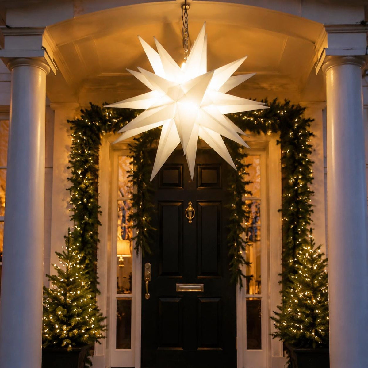 18 Inch Lighted Moravian Star, Warm White LED Hanging Christmas Star, Plug-In Outdoor Porch and Advent Decoration