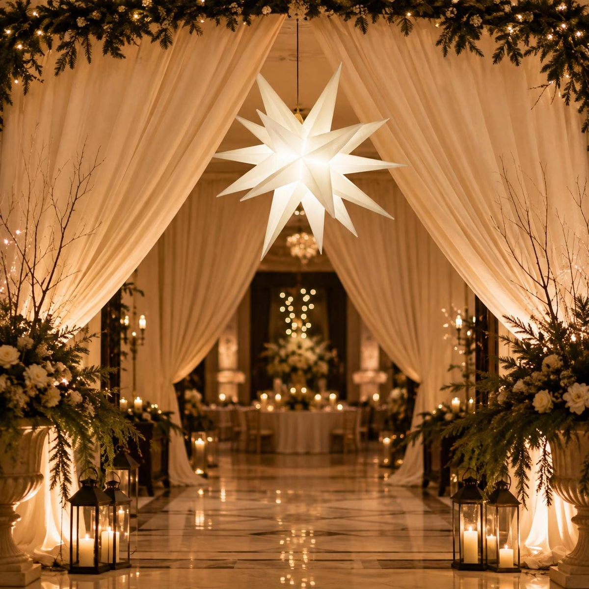 18 Inch Lighted Moravian Star, Warm White LED Hanging Christmas Star, Plug-In Outdoor Porch and Advent Decoration