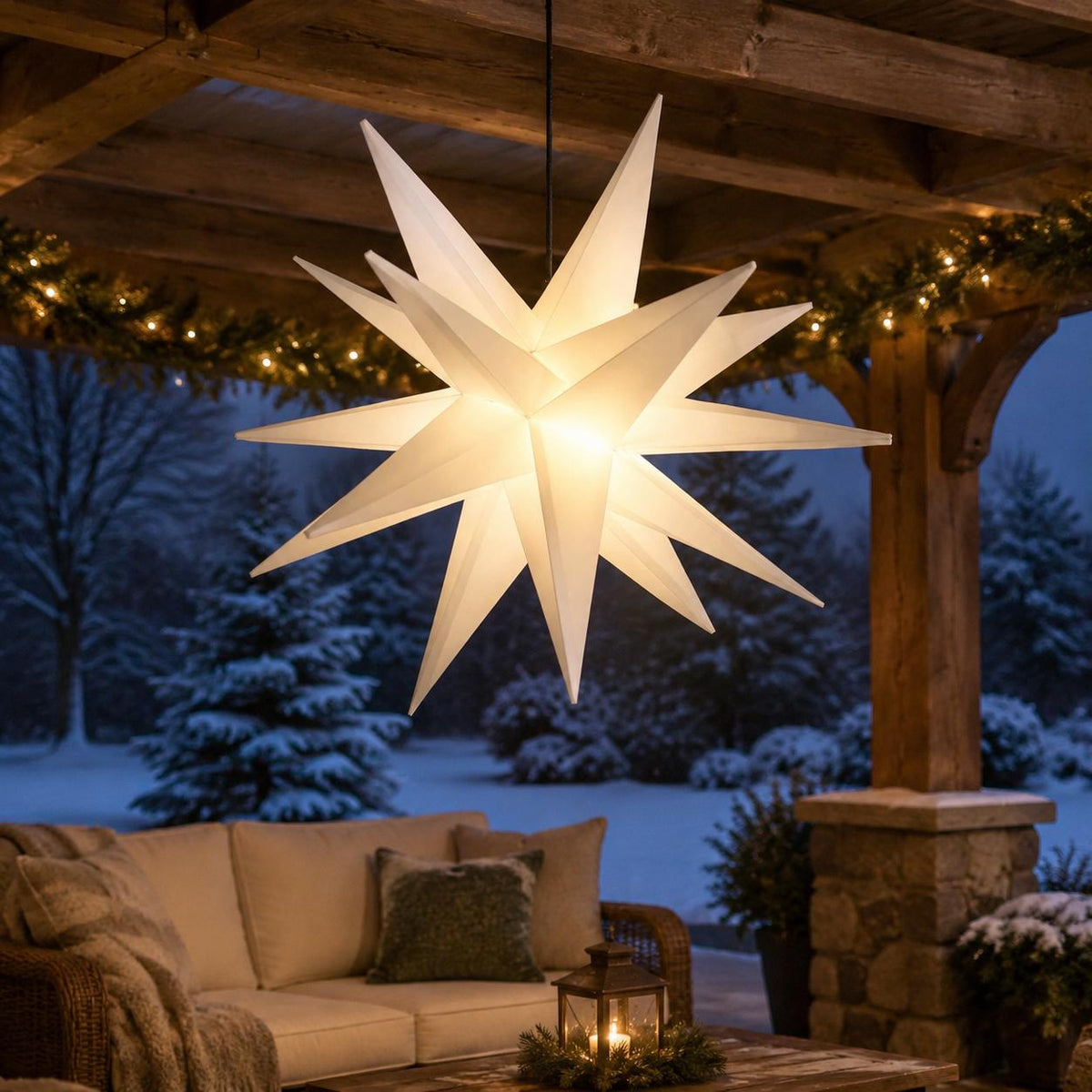 18 Inch Lighted Moravian Star, Warm White LED Hanging Christmas Star, Plug-In Outdoor Porch and Advent Decoration