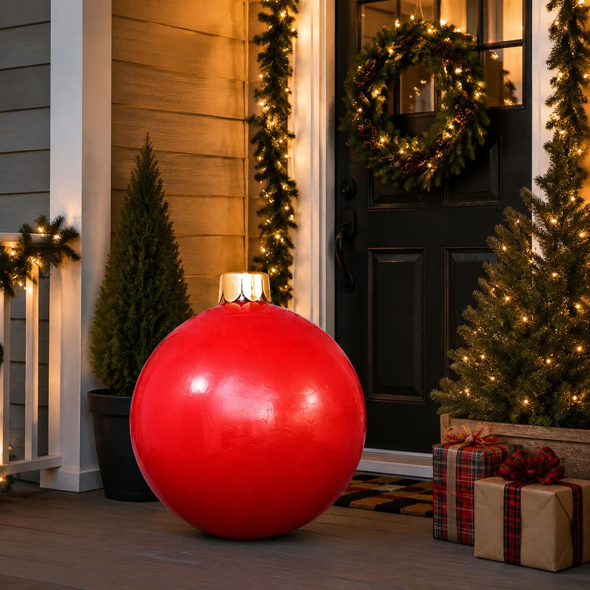 Oversized Inflatable Christmas Ornament Ball, Indoor Outdoor Holiday Yard Decor, 15-30 Inch