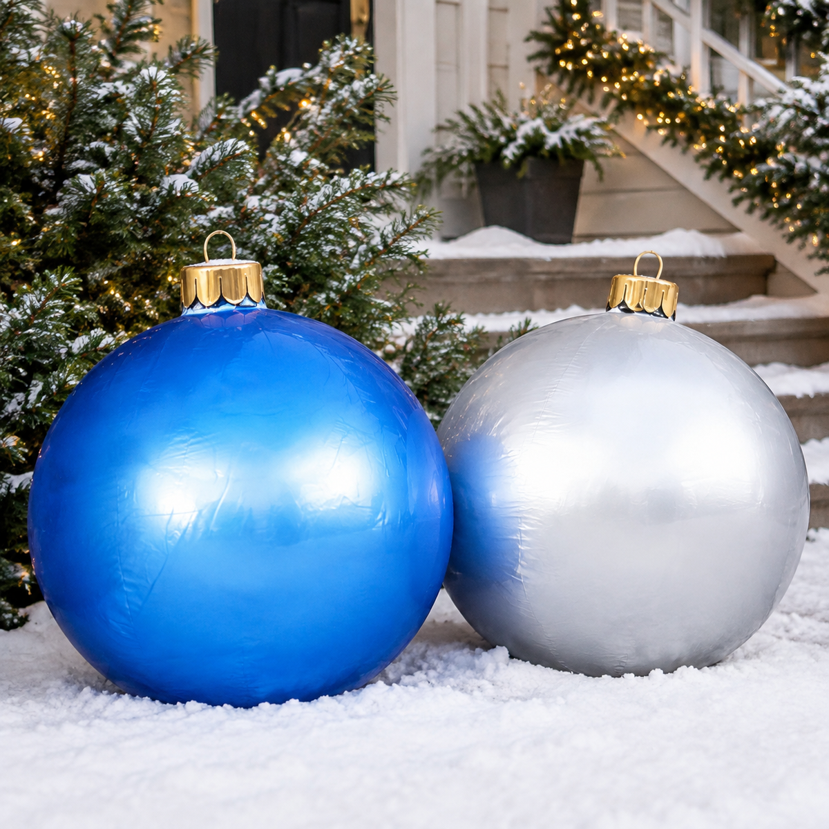 Oversized Inflatable Christmas Ornament Ball, Indoor Outdoor Holiday Yard Decor, 15-30 Inch
