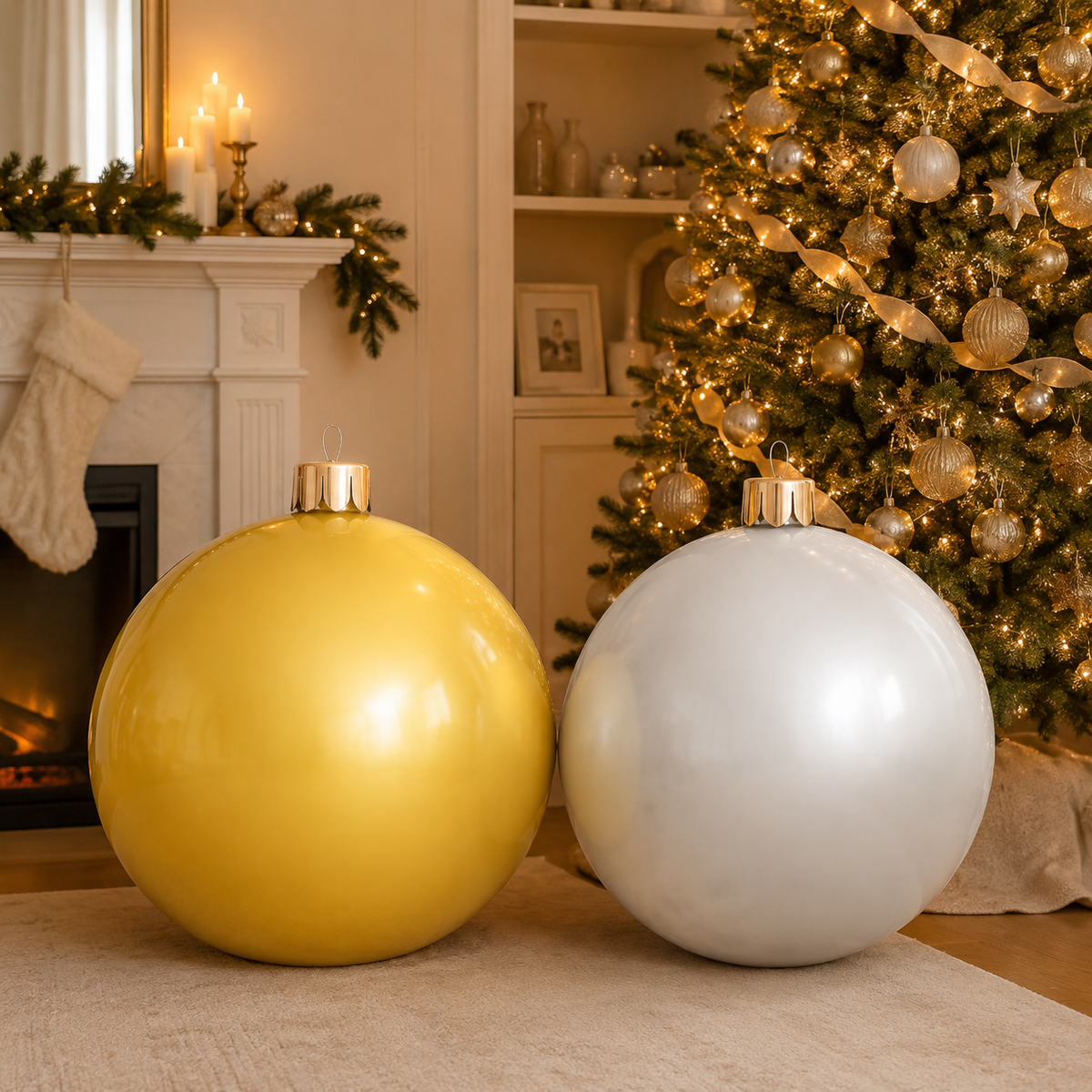 Oversized Inflatable Christmas Ornament Ball, Indoor Outdoor Holiday Yard Decor, 15-30 Inch