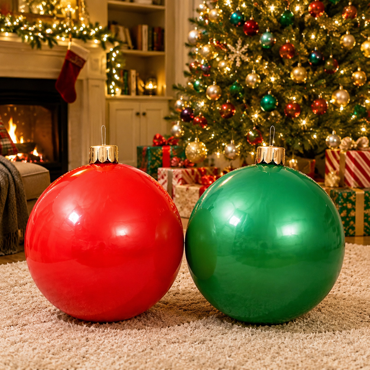 Oversized Inflatable Christmas Ornament Ball, Indoor Outdoor Holiday Yard Decor, 15-30 Inch
