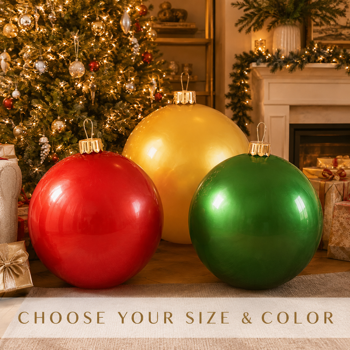 Oversized Inflatable Christmas Ornament Ball, Indoor Outdoor Holiday Yard Decor, 15-30 Inch