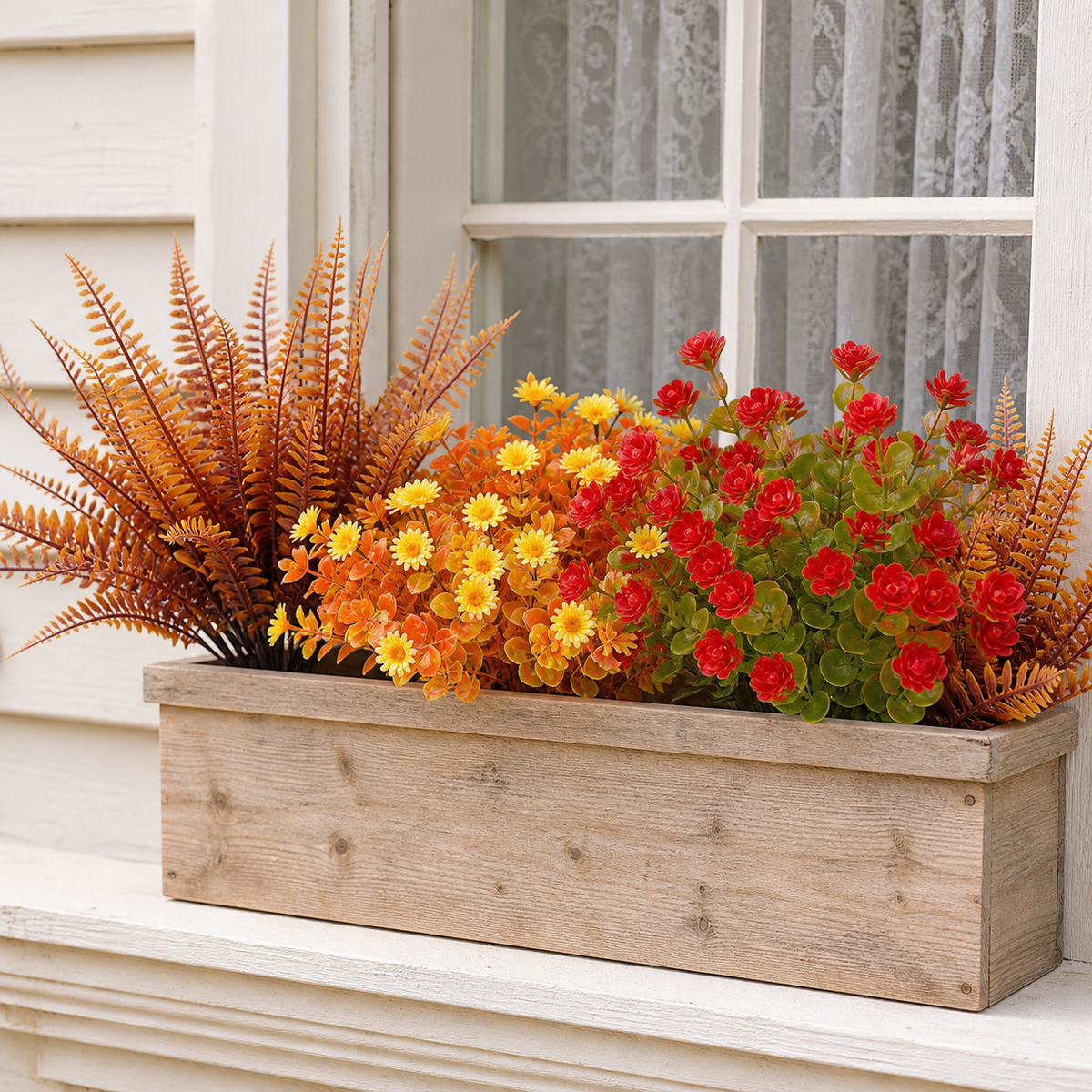 20 Bundles Artificial Fall Flowers, UV Resistant Faux Mums, Eucalyptus and Fern Stems