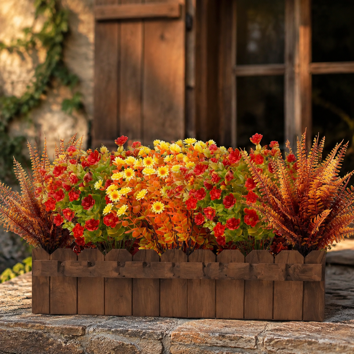 20 Bundles Artificial Fall Flowers, UV Resistant Faux Mums, Eucalyptus and Fern Stems