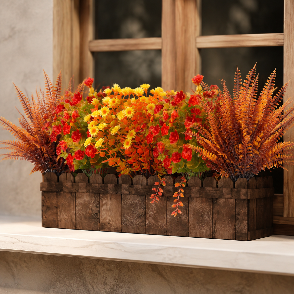 20 Bundles Artificial Fall Flowers, UV Resistant Faux Mums, Eucalyptus and Fern Stems